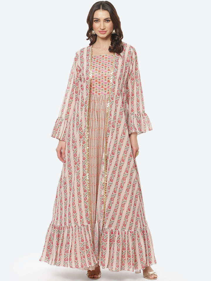 Printed Poly Georgette Jacket Cut Dress