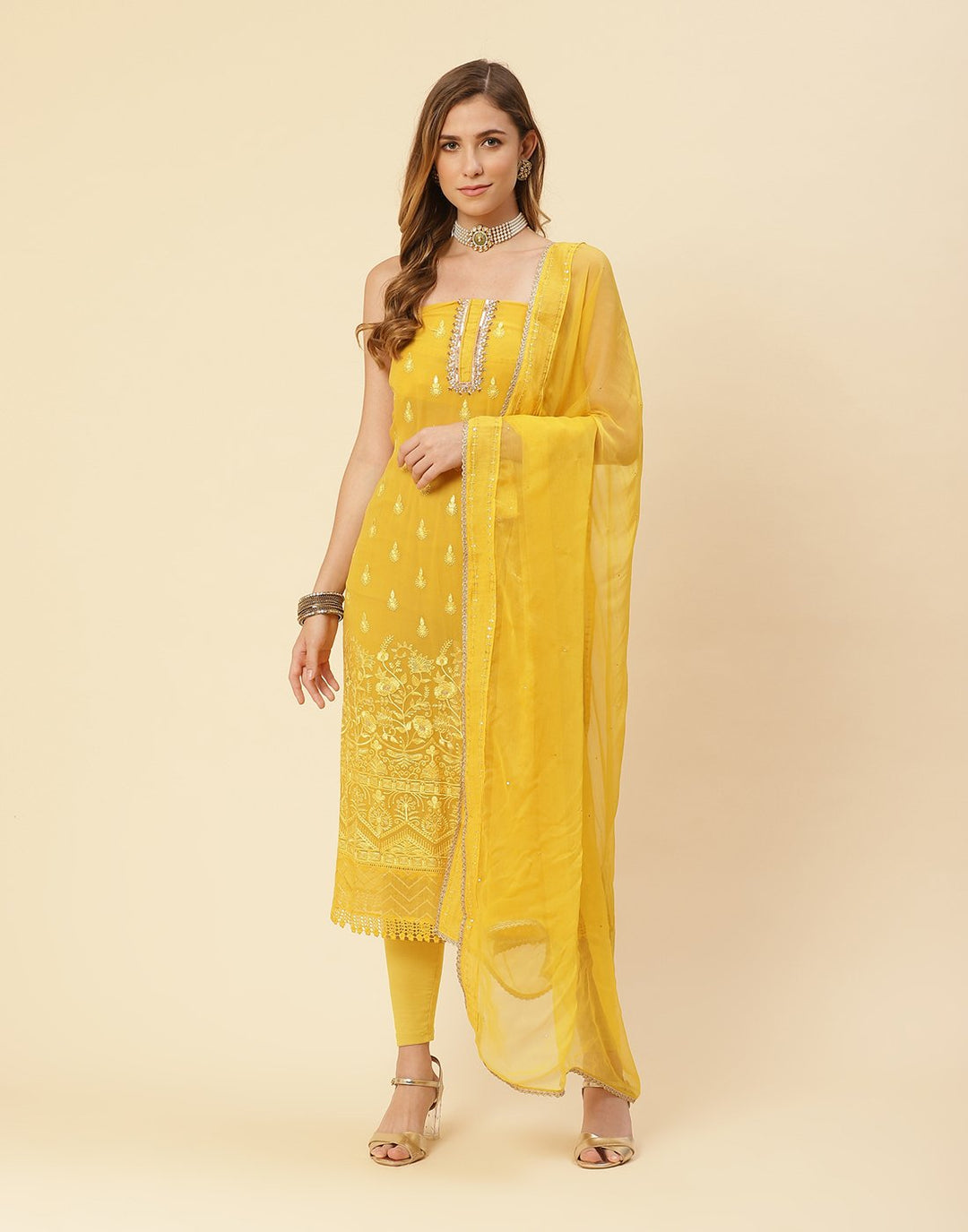Embroidered Art Georgette Suit Piece With Chiffon Dupatta