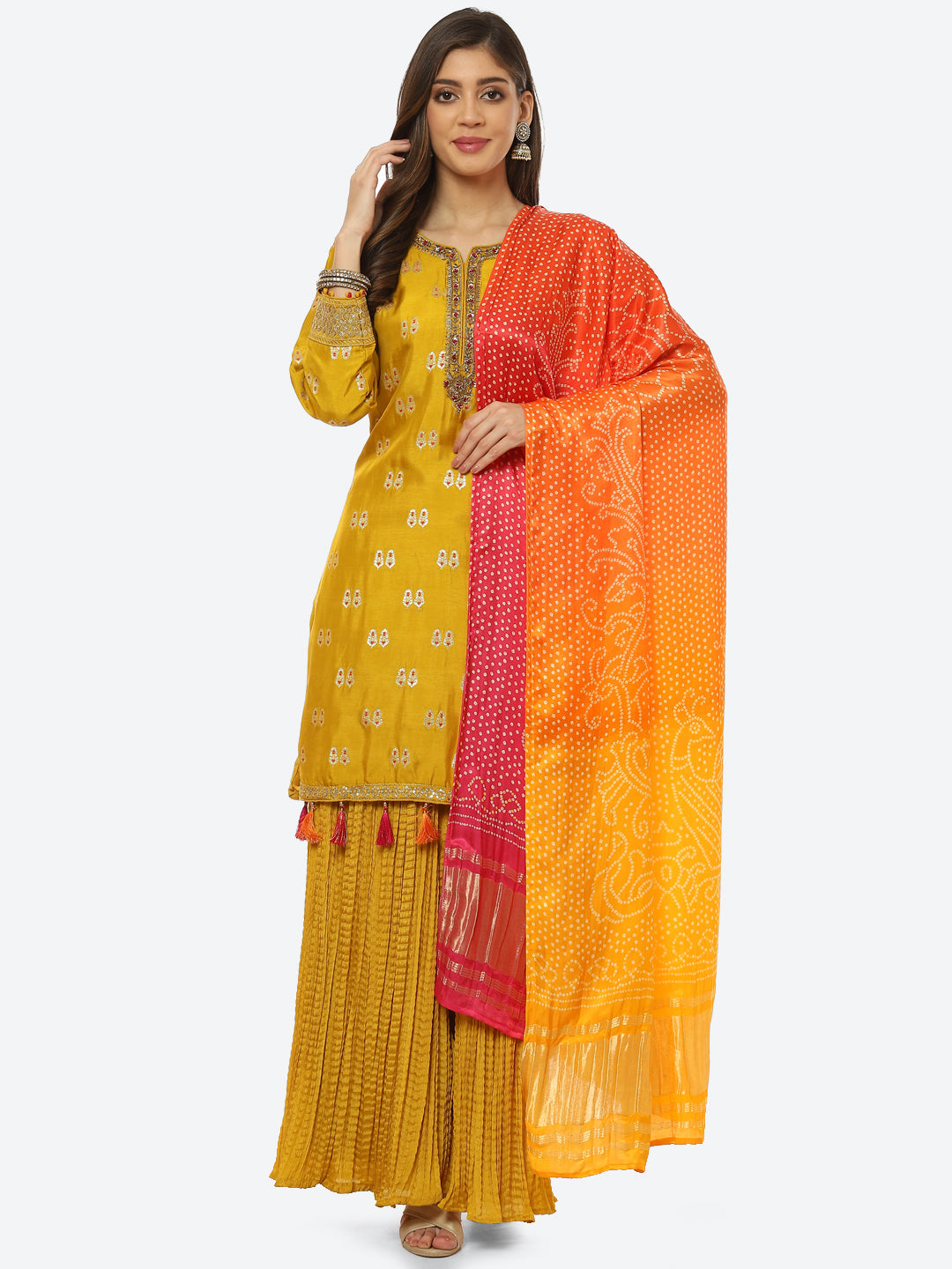 Zari Booti Neck Zari Embroidered Handloom Kurta With Garara & Dupatta