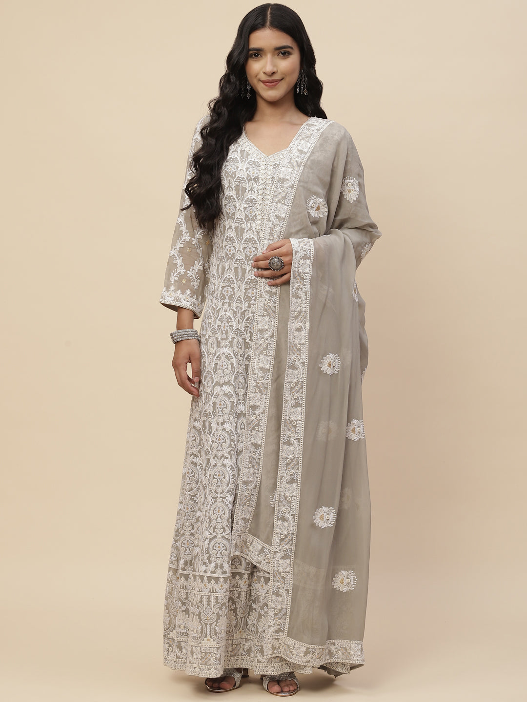 Chikankari Sequin Georgette Anarkali Kurta With Dupatta