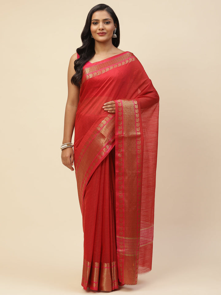 Plain Zari Border Cotton Woven Saree