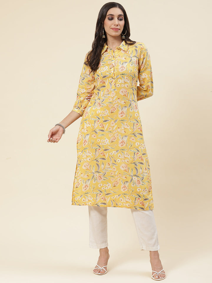Floral Printed Muslin Kurta