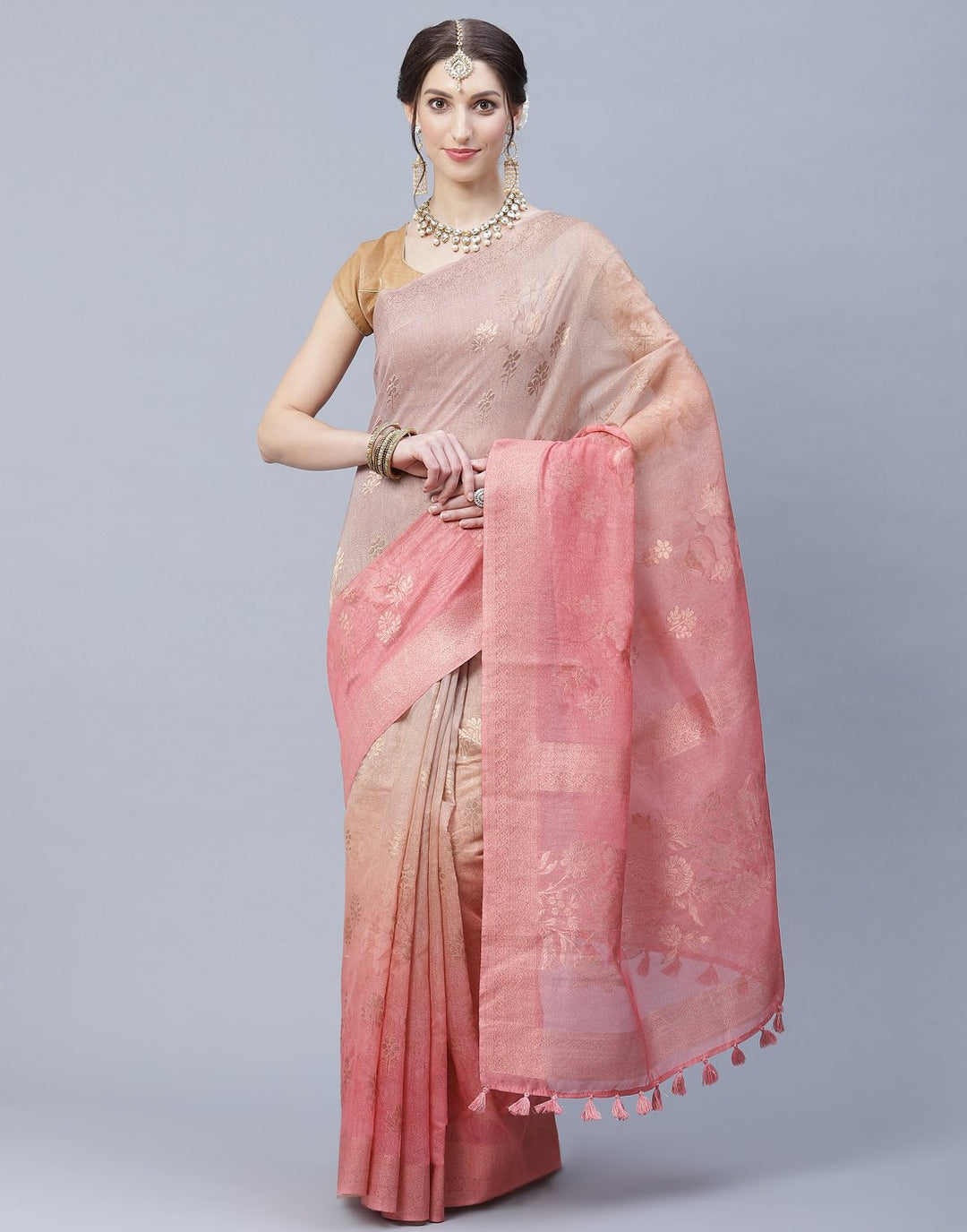 Floral Print Cotton Chanderi Saree