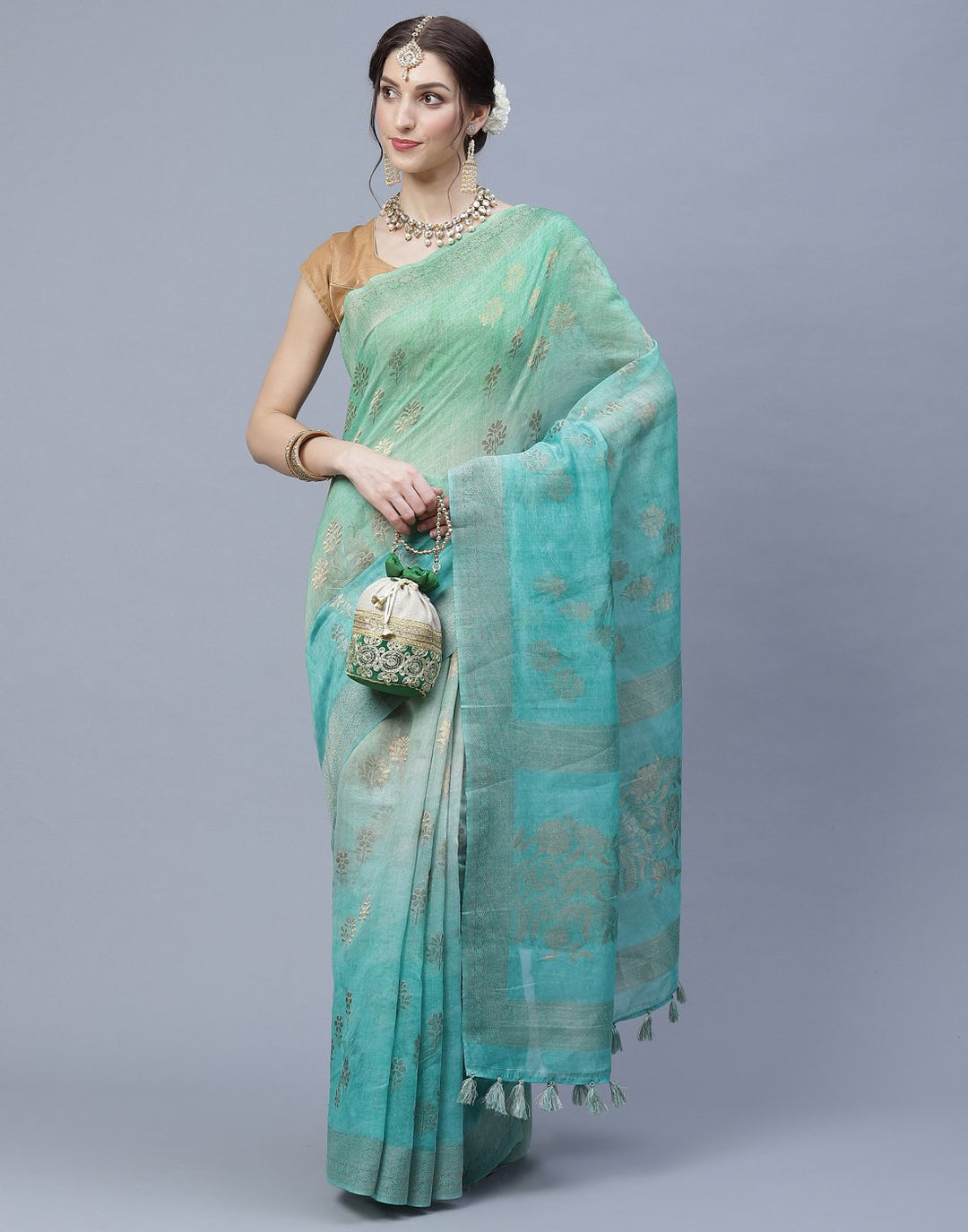 Floral Print Cotton Chanderi Saree