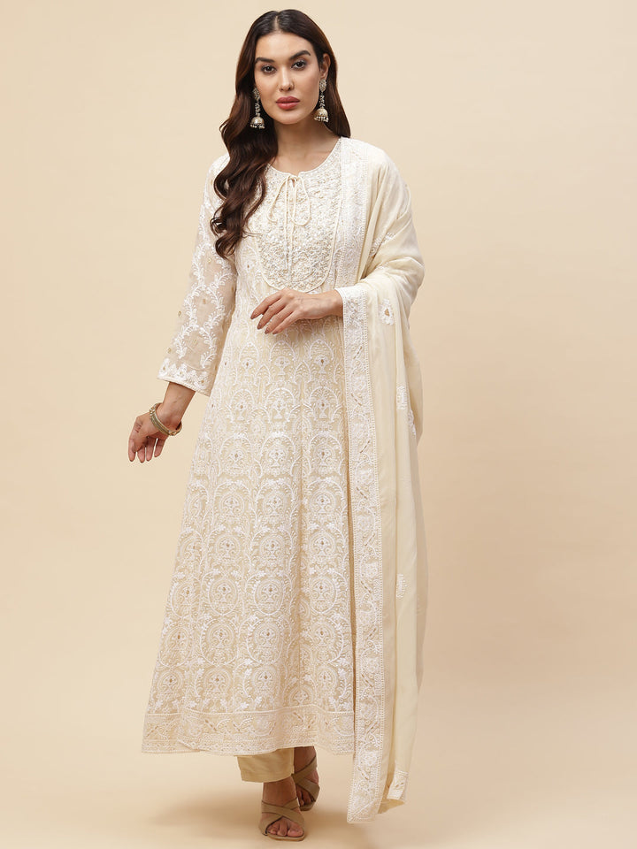 Resham Jaal Georgette Kurta With Pants &amp; Dupatta