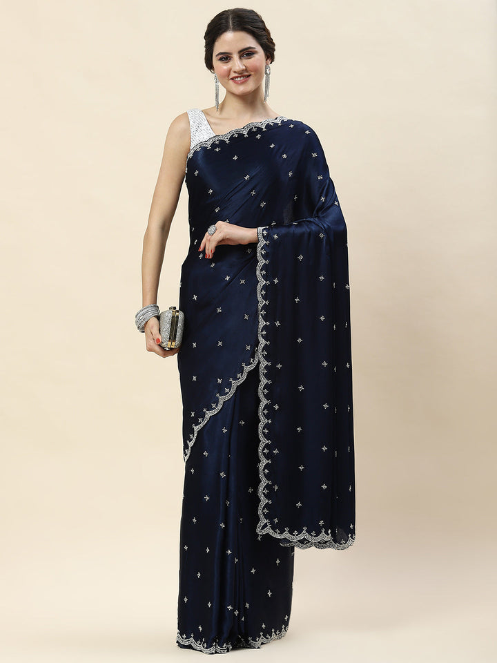 Hand Embroidery Chiffon Saree