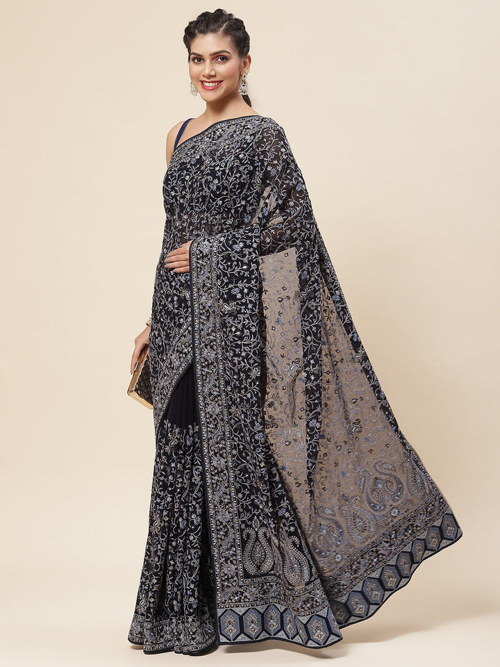 Thread Embroidered Georgette Saree