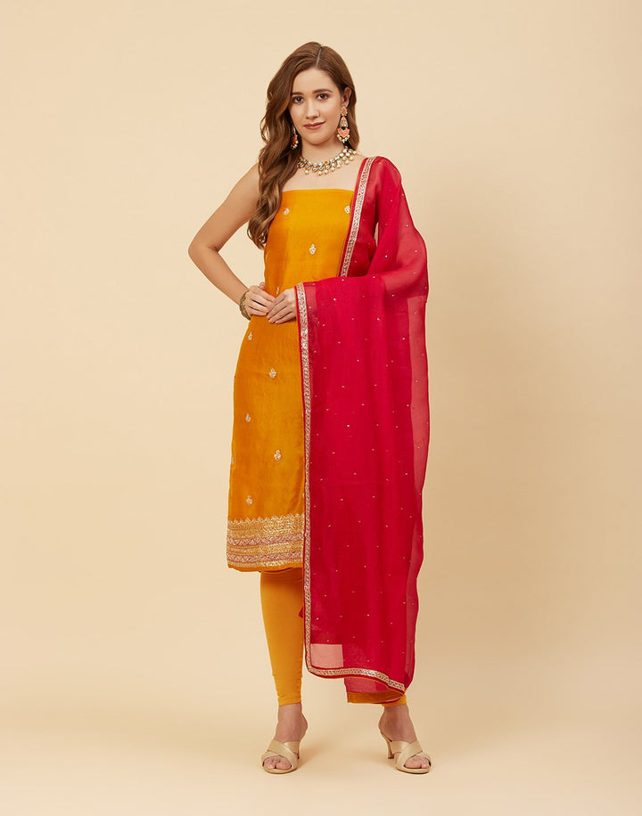Embroidered Organza Kora Suit Piece With Dupatta