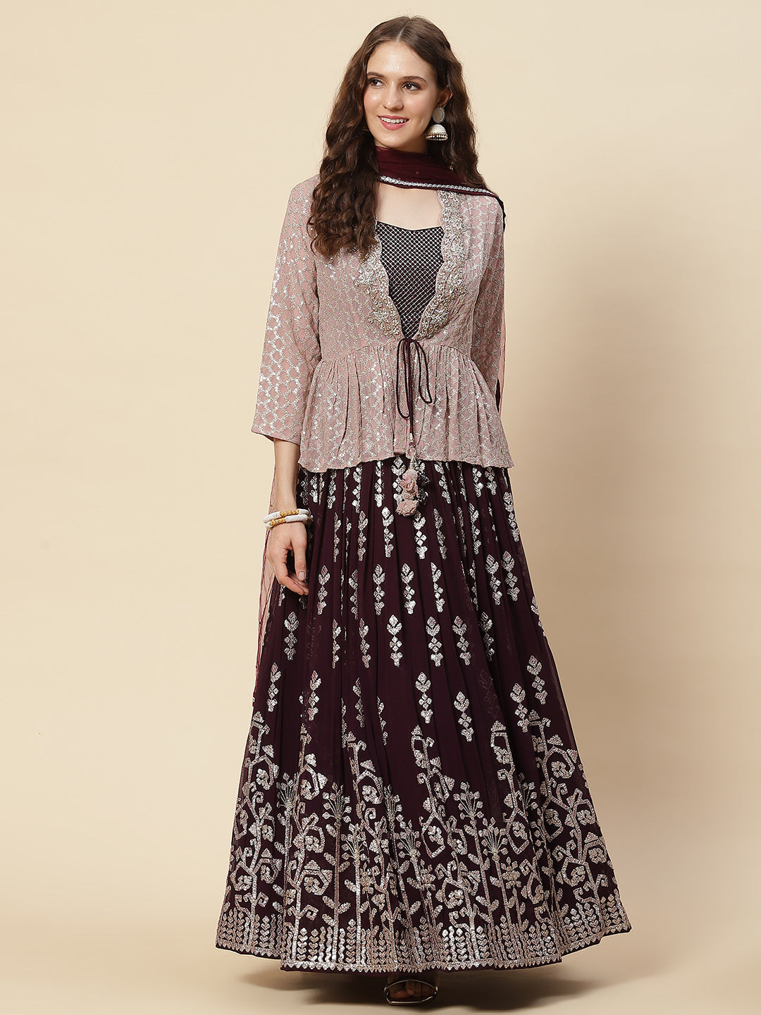 Gota Embroidered Georgette Choli Jacket With Lehenga &amp; Net Dupatta