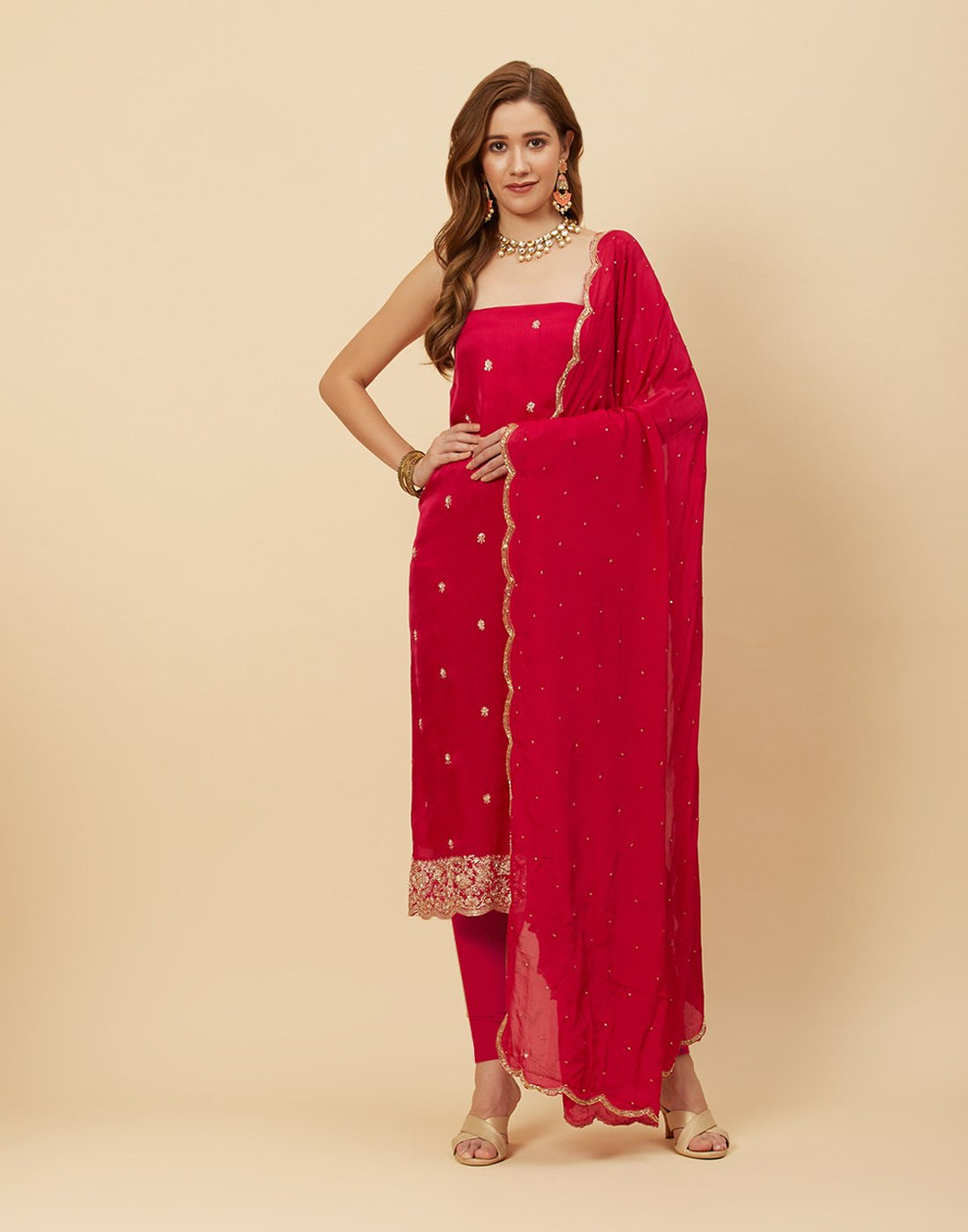 Booti Border Embroidered Organza Suit Piece With Chinon Embroidered Dupatta