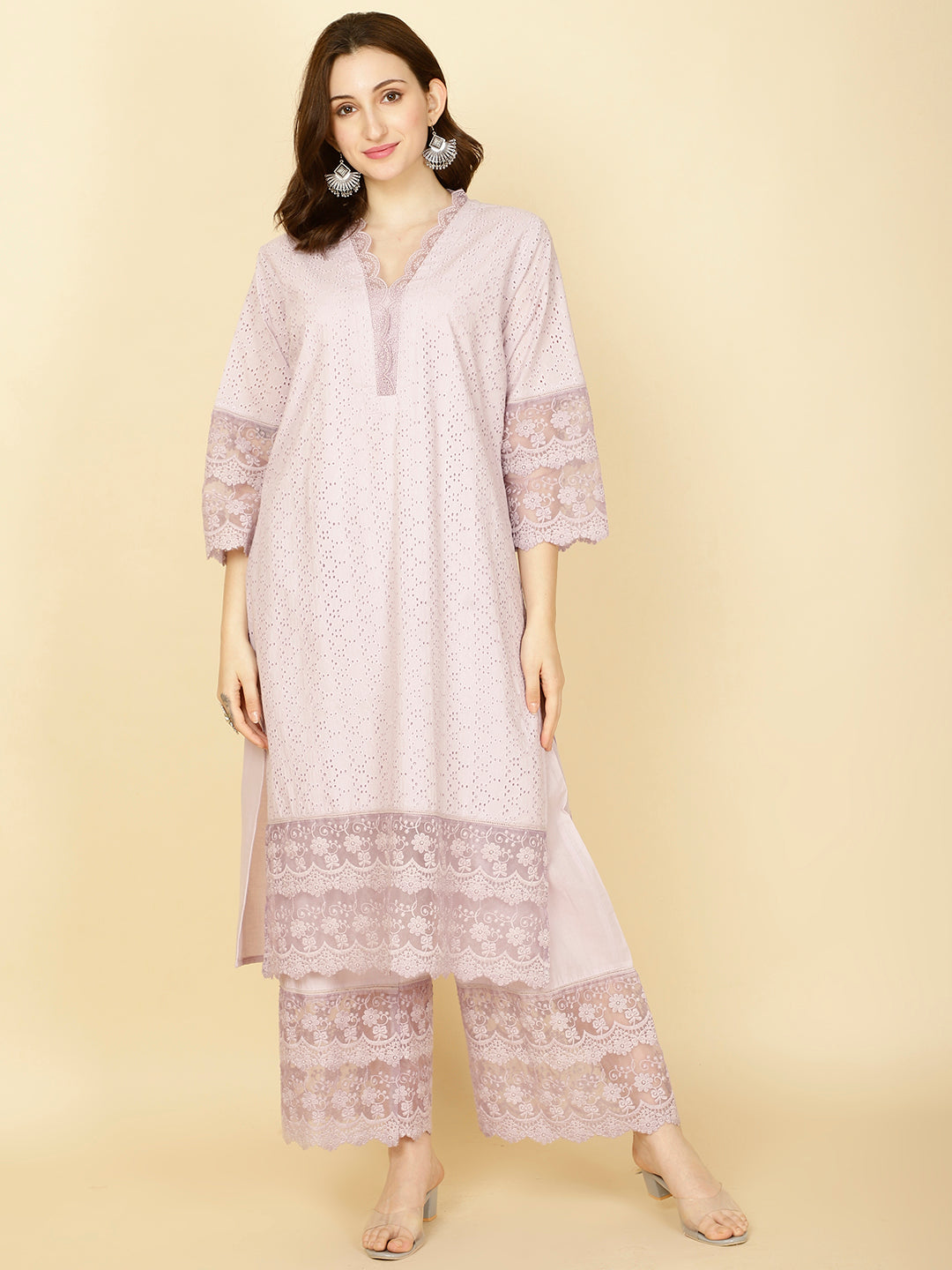 Thread Embroidery Cotton Kurta With Pants