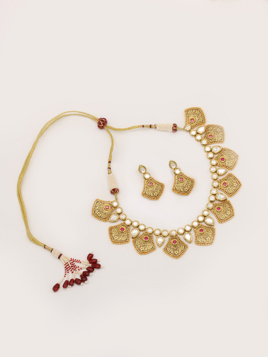 Gold Plated Kundan Necklace With Earrings