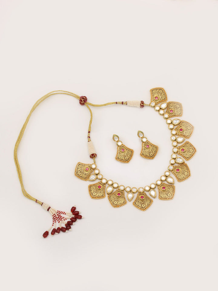 Gold Plated Kundan Necklace With Earrings