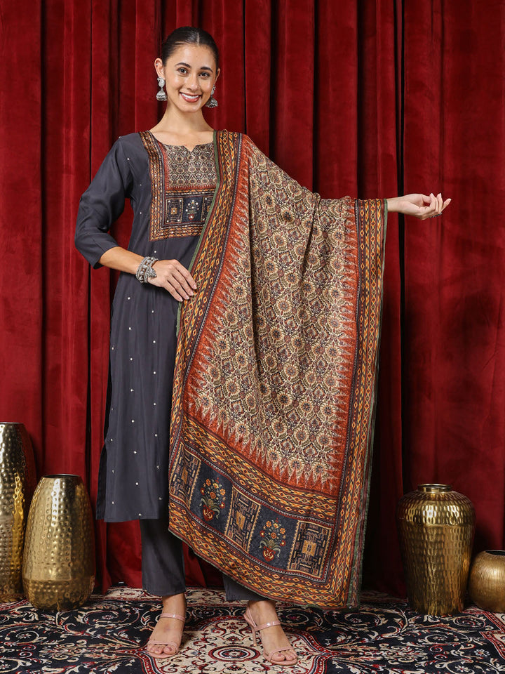 Printed Cotton Blend Kurta With Pants &amp; Dupatta