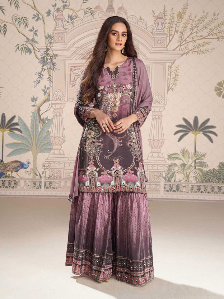 Embroidered Crepe Kurti With Plazzo &amp; Dupatta