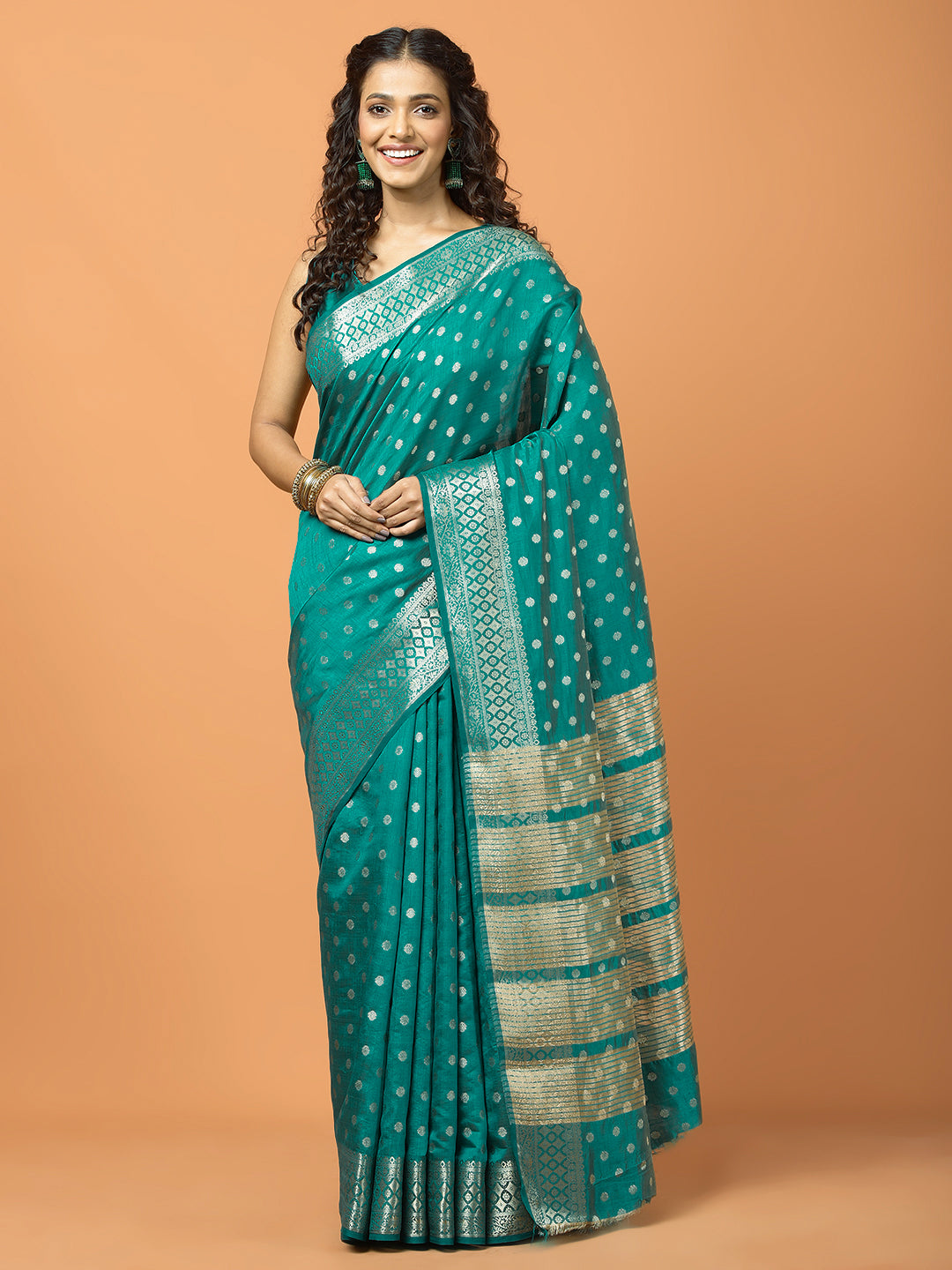 Zari Border Booti Art Silk Woven Saree