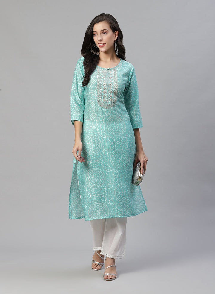 Printed Cotton Kurti Pant With Embroidered Yoke Detail
