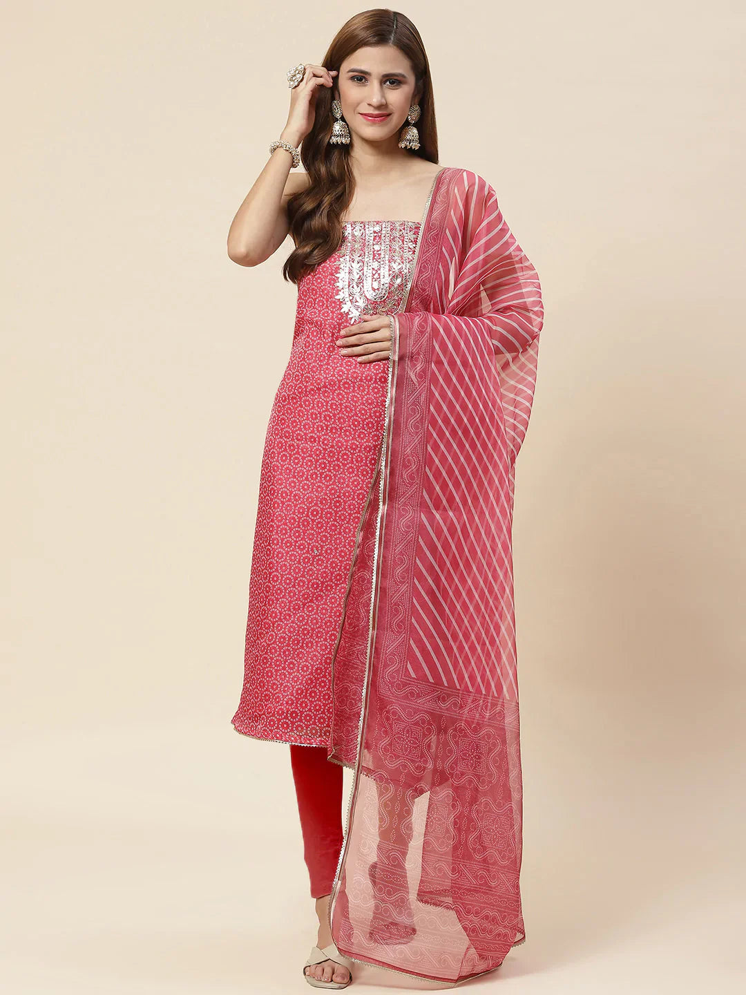 Bandhani Printed Organza Unstitched Suit Piece With Dupatta