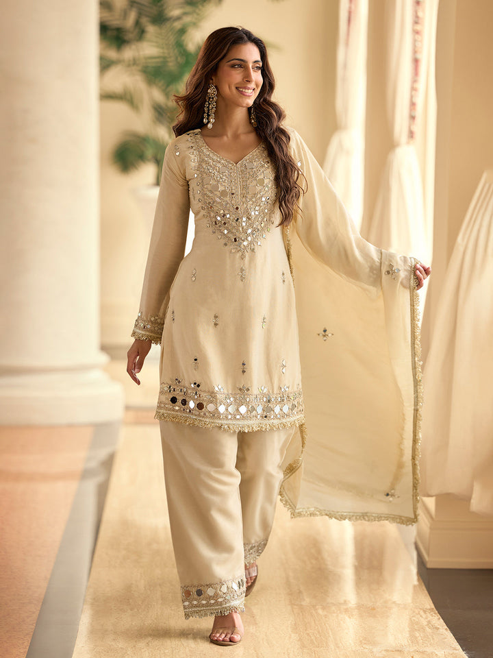 Embroidered Art Silk Kurta With Pant &amp; Dupatta