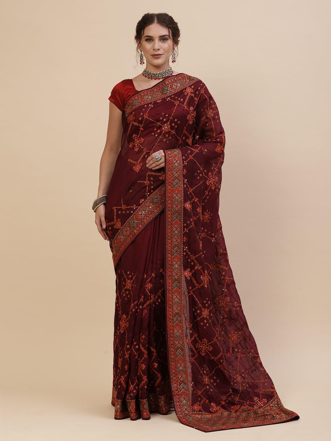 Resham Border Art Georgette Embroidered Saree