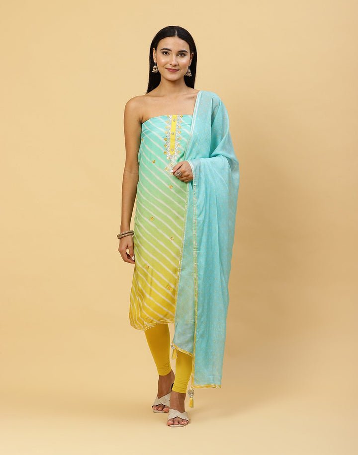 Printed Muslin Suit Piece With Organza Dupatta