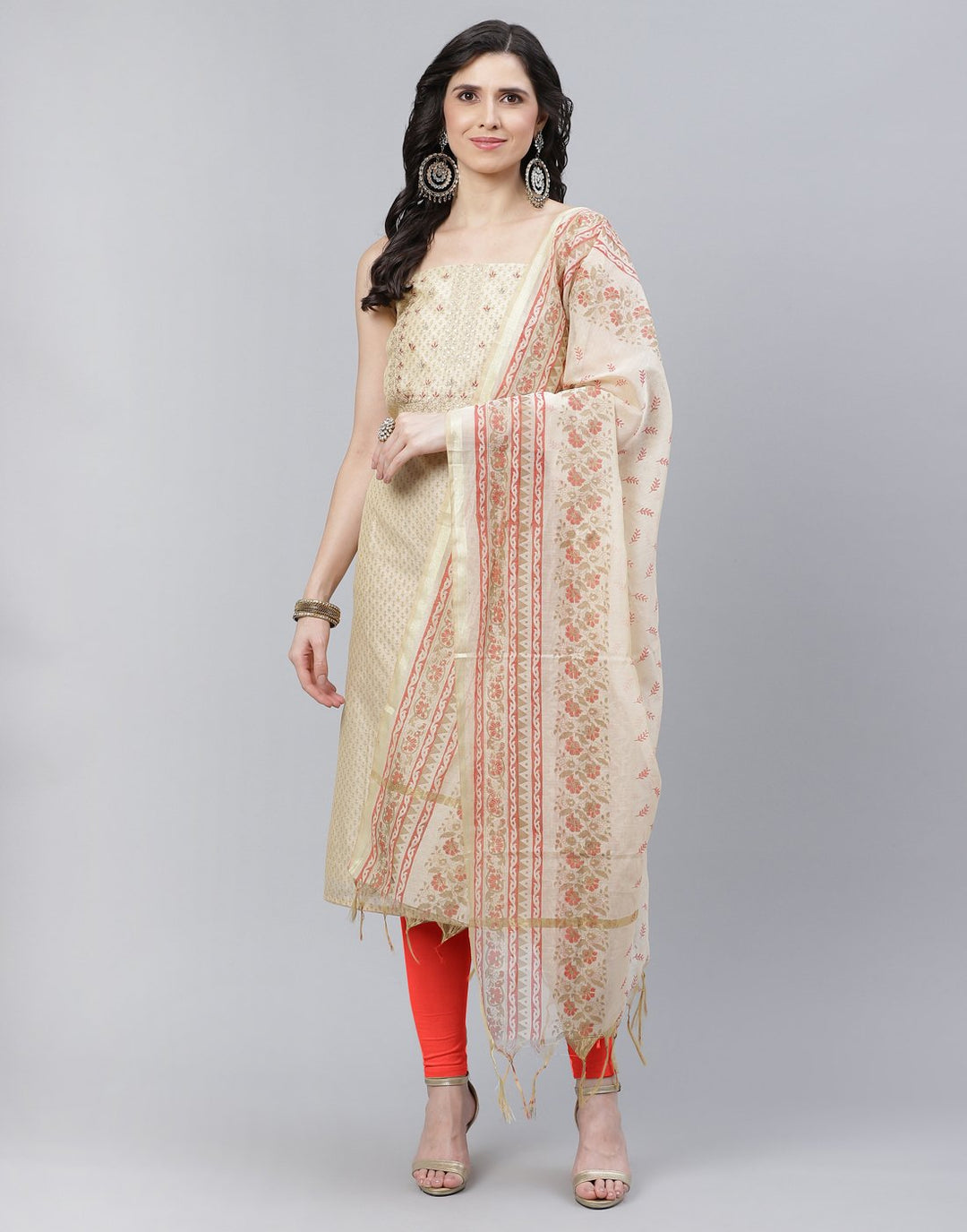 Chanderi Embroidered Printed Suit Piece