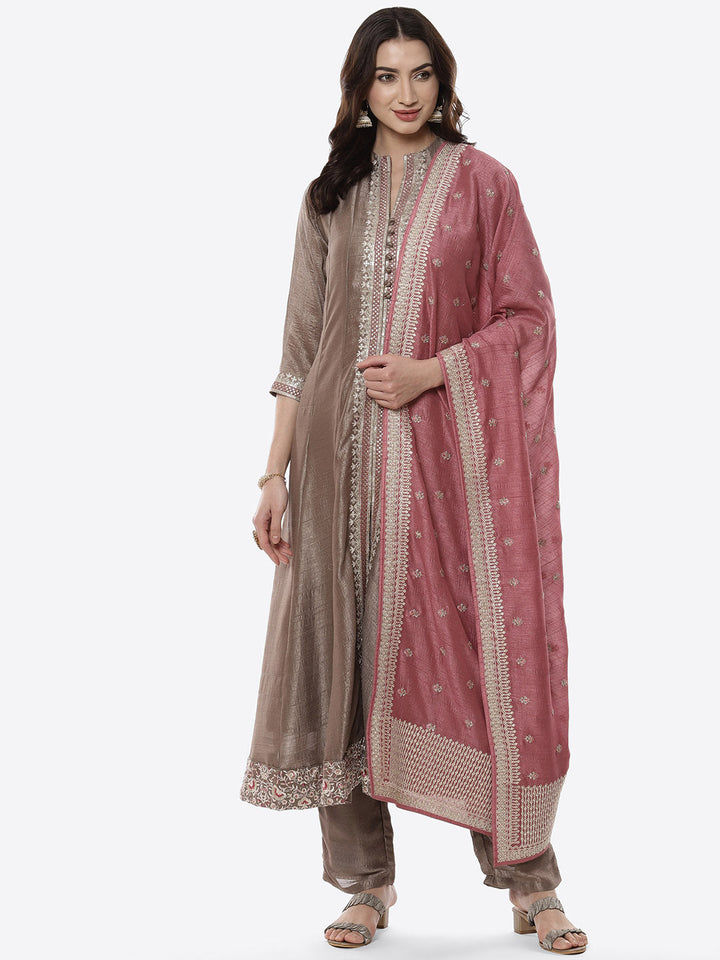 Embroidered Zari Dupion Stitched Salwar Kameez With Embroidered Chanderi Dupatta
