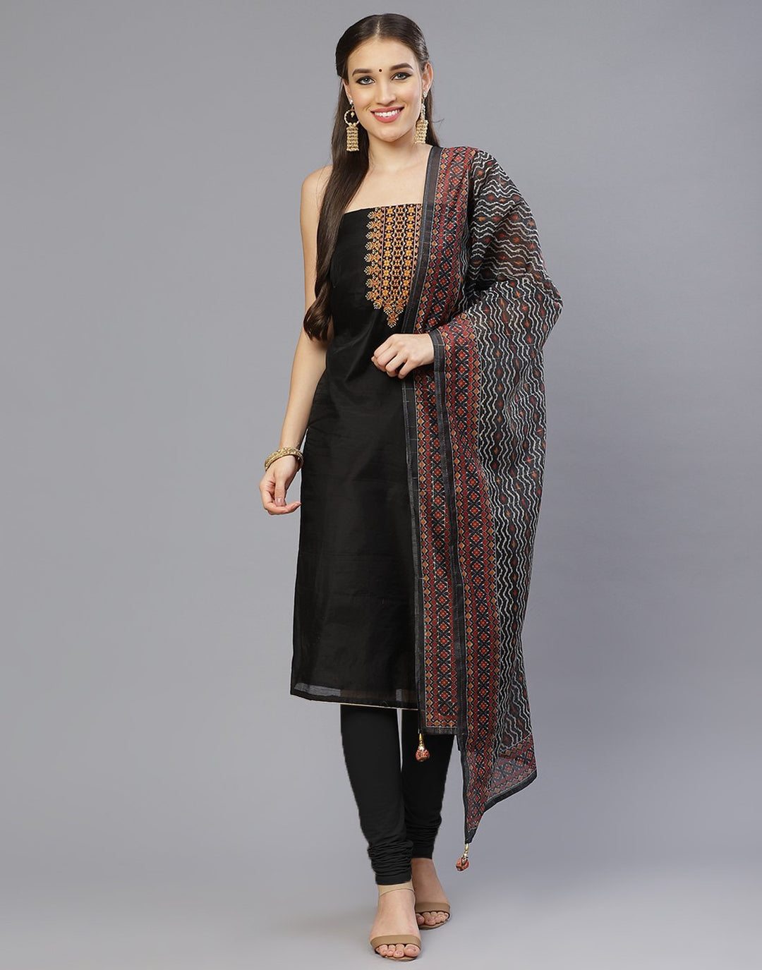 Chanderi Embroidered Suit Piece with fancy dupatta