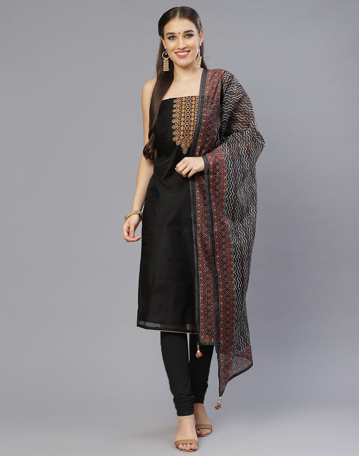 Chanderi Embroidered Suit Piece with fancy dupatta