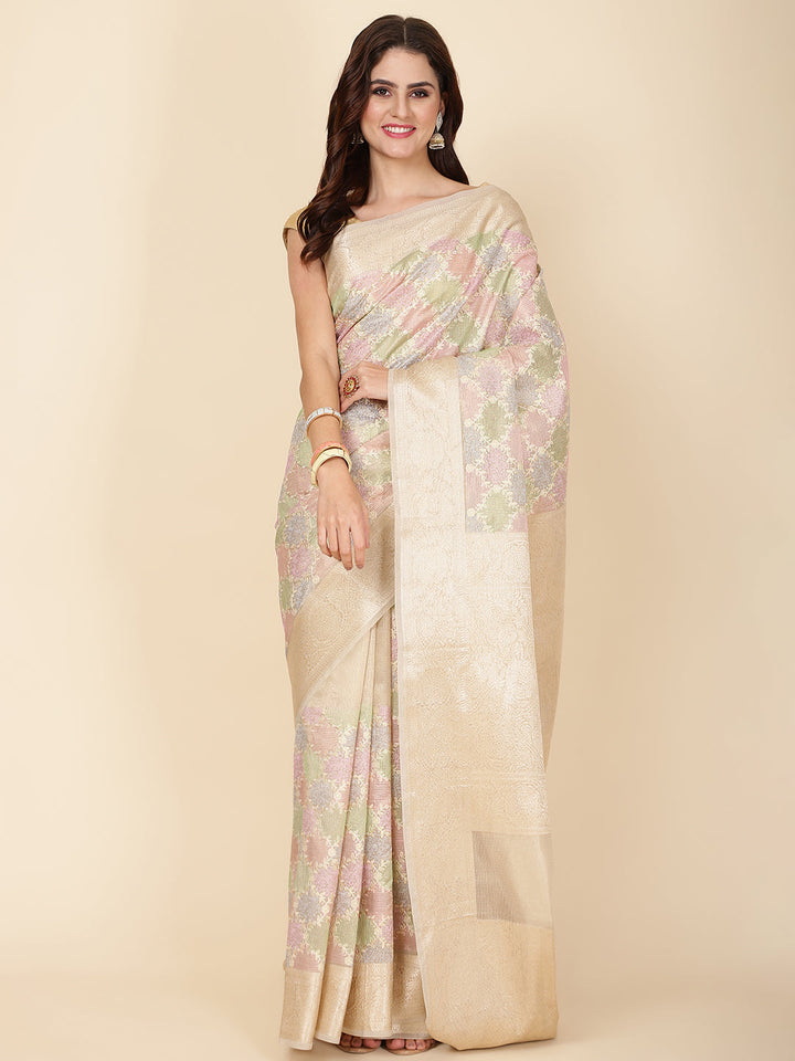 Resham Embroidery Tissue Saree