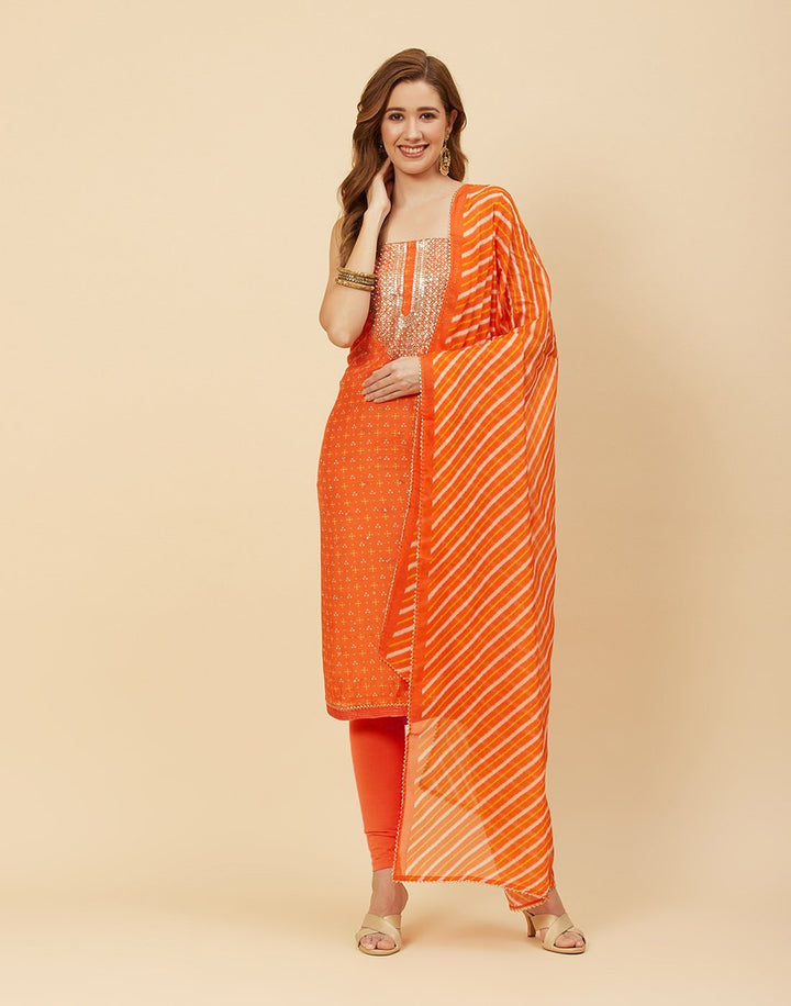 Embroidered Chanderi Suit Piece With Dupatta
