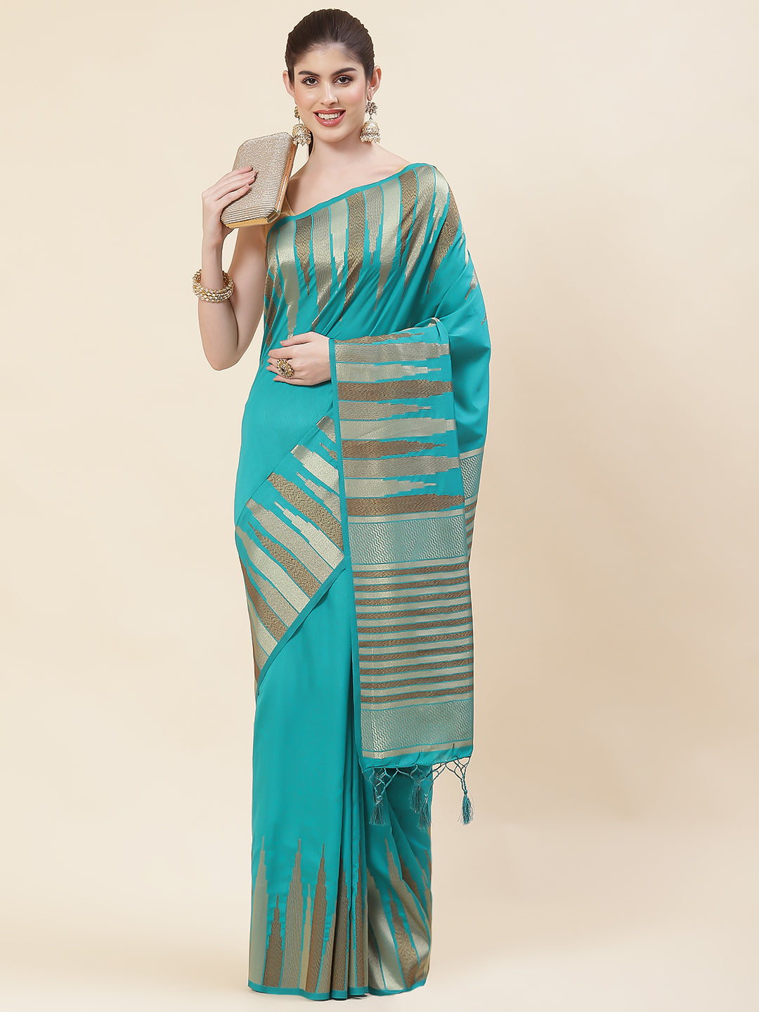 Plain Zari Border Handloom Woven Saree