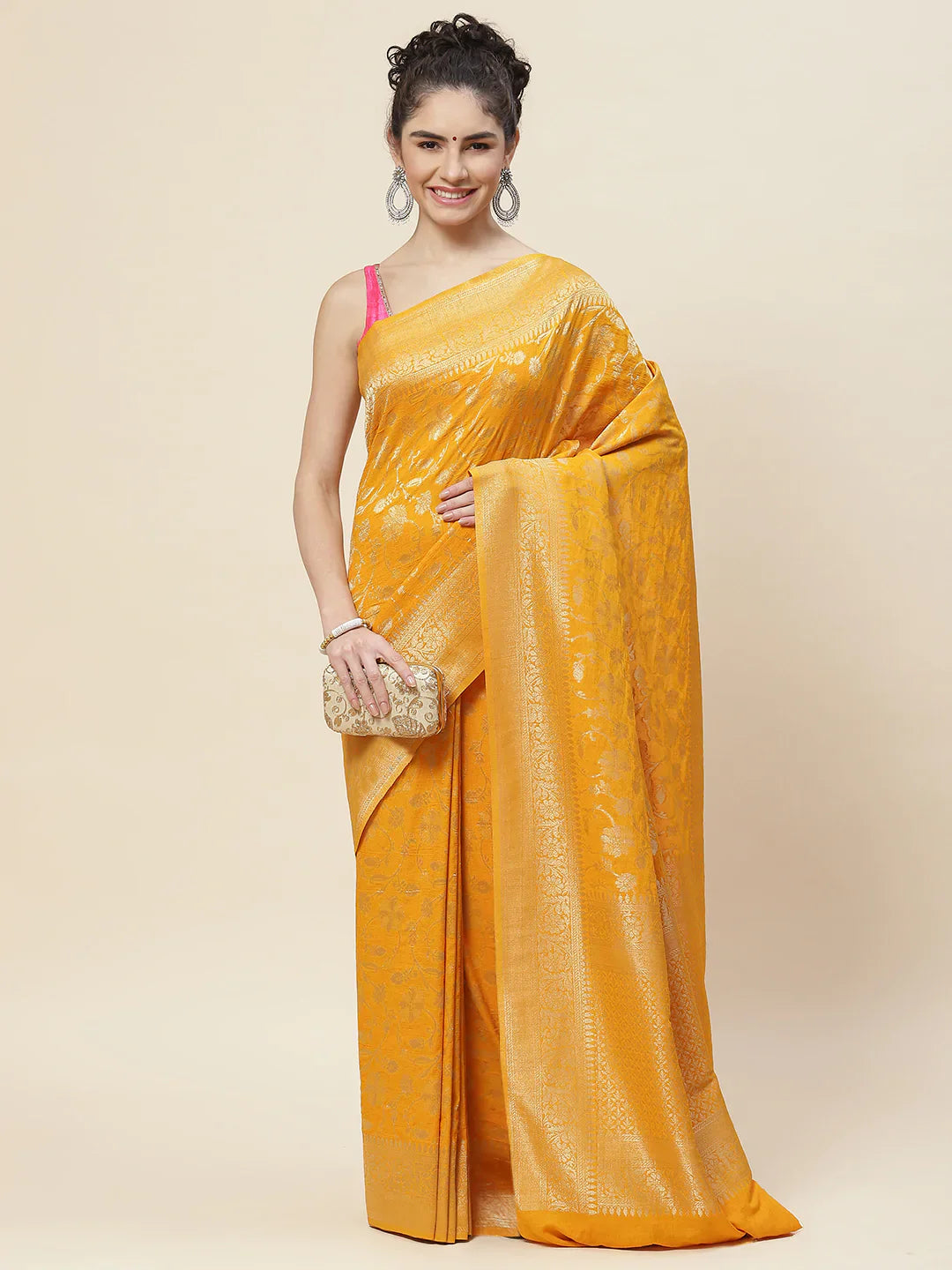 Floral Zari Jaal Tussar Plain Saree