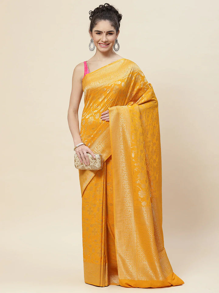Floral Zari Jaal Tussar Plain Saree