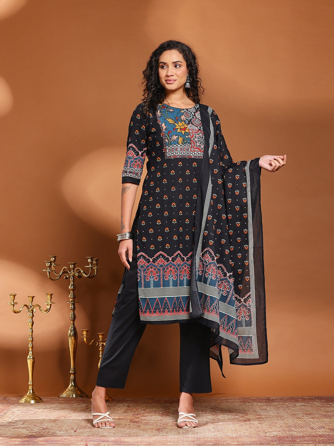 Printed Cotton Blend Kurta With Pant &amp; Dupatta
