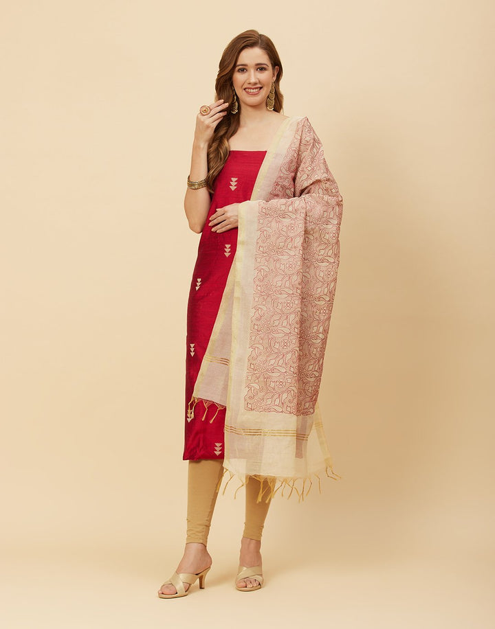 Embroidered Chanderi Suit Piece With Dupatta