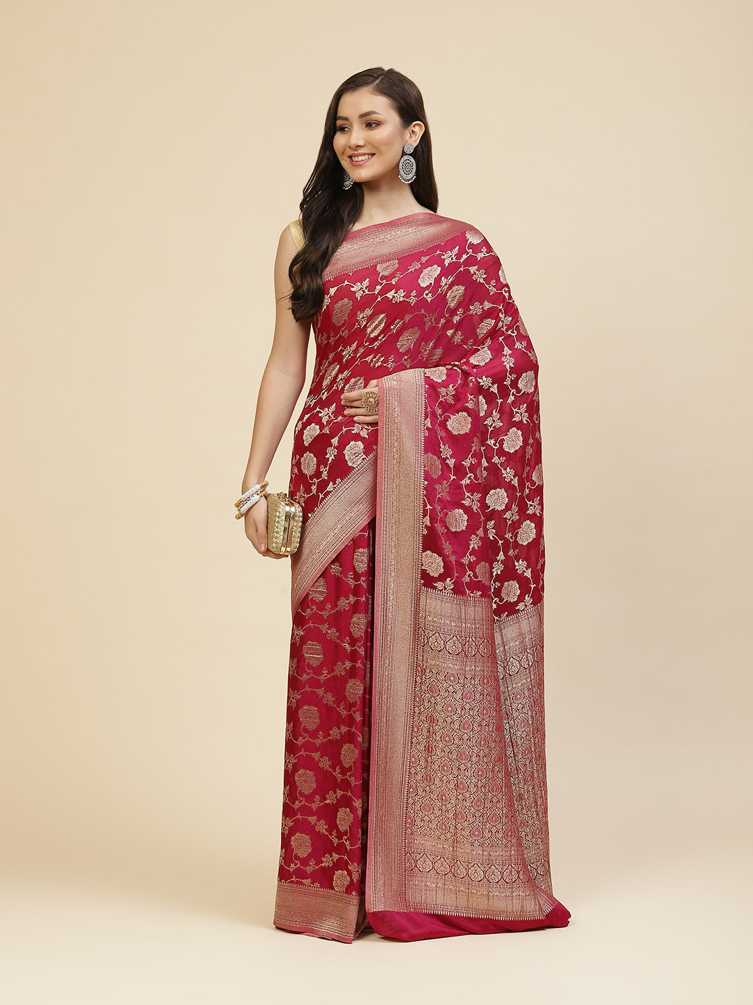 Floral Zari Jaal Georgette Woven Saree