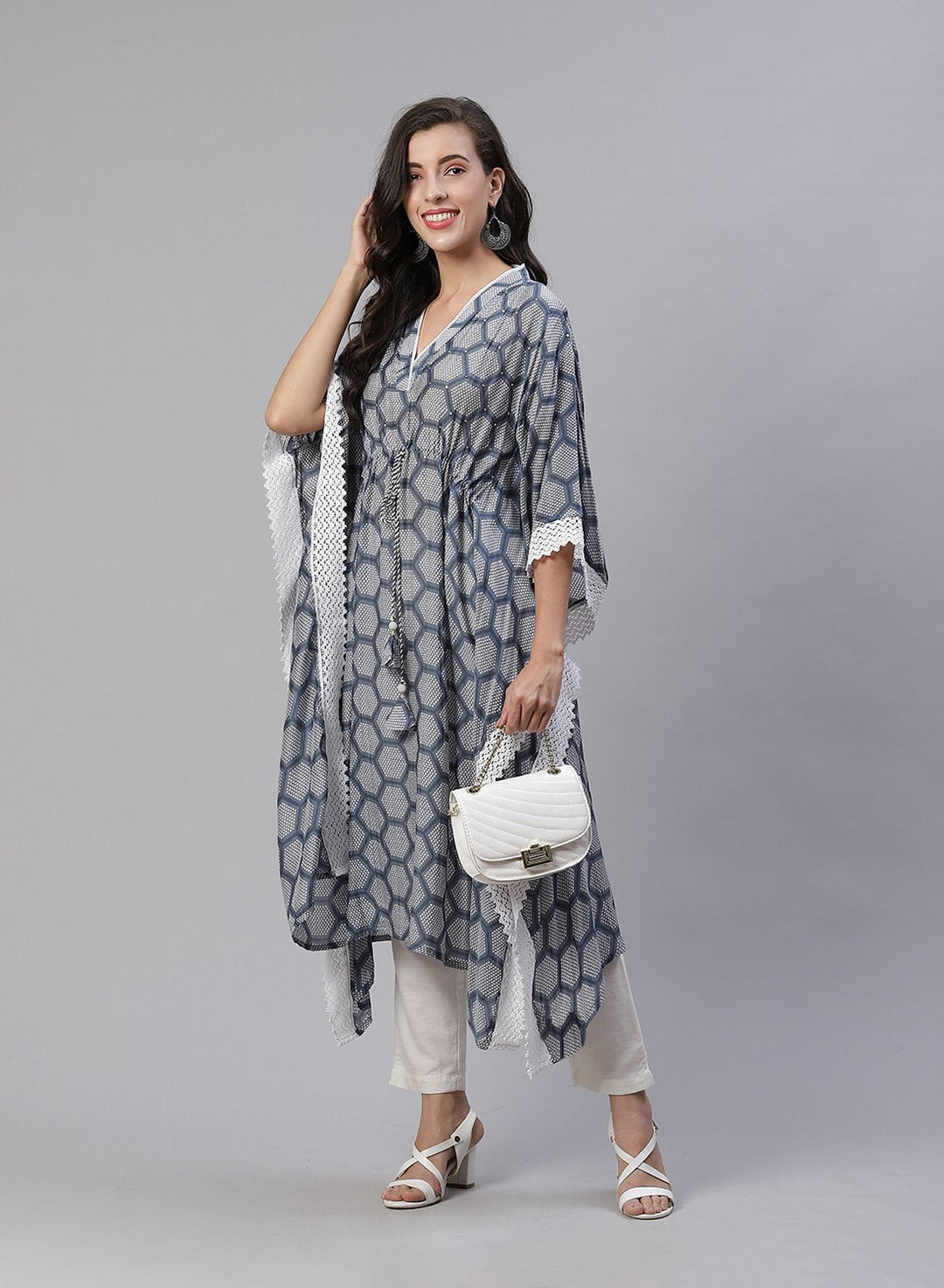 Grey Printed Cotton Kaftan