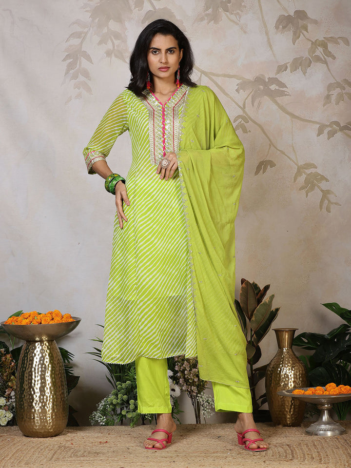 Embroidered Georgette Kurta With Pants &amp; Dupatta