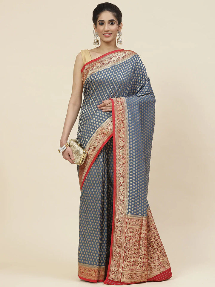 Zari Booti Crepe Plain Saree