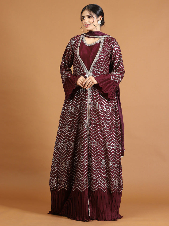 Gota Embroidery Crepe Kurta With Jacket &amp; Dupatta