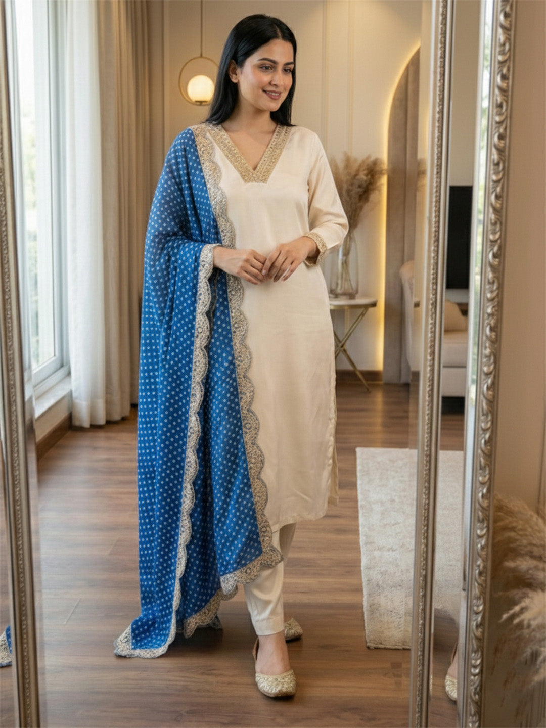 Digital Printed Muslin Kurta With &amp; Dupatta