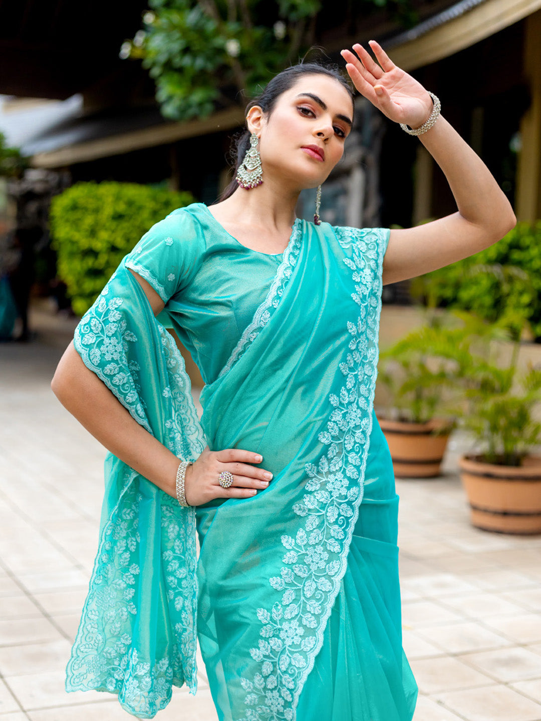 Embroidered Net Saree