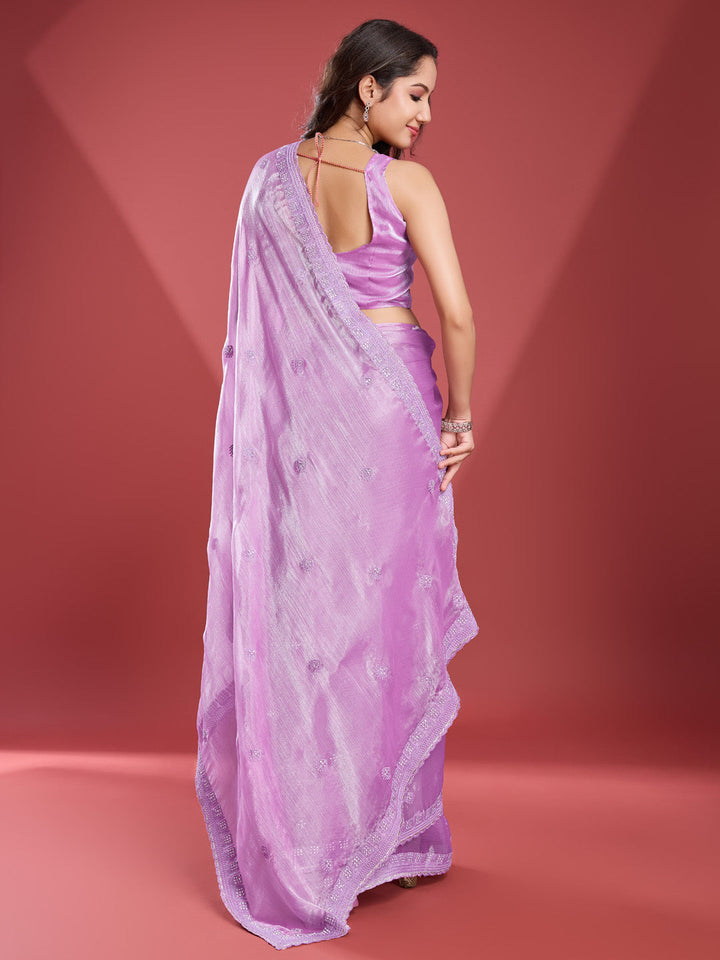 Embroidered Chinon Saree