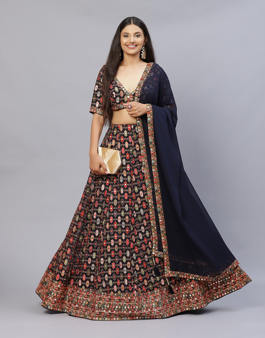 GEORGETTE MIRROR WORK LEHANGA WITH GEORGETTE DUPATTA