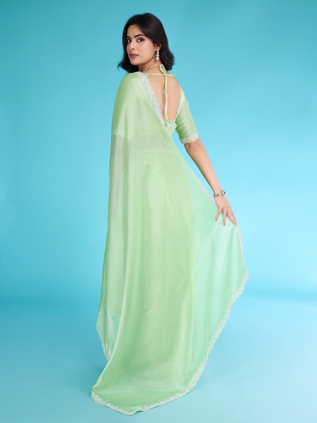 Embroidered Chinon Saree