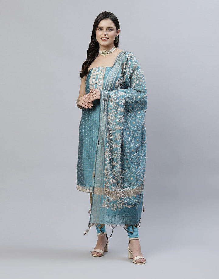 Chanderi Suit Piece With Embroidered Dupatta