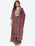 Printed Gota Neck Cotton Kurta With Palazzo & Dupatta