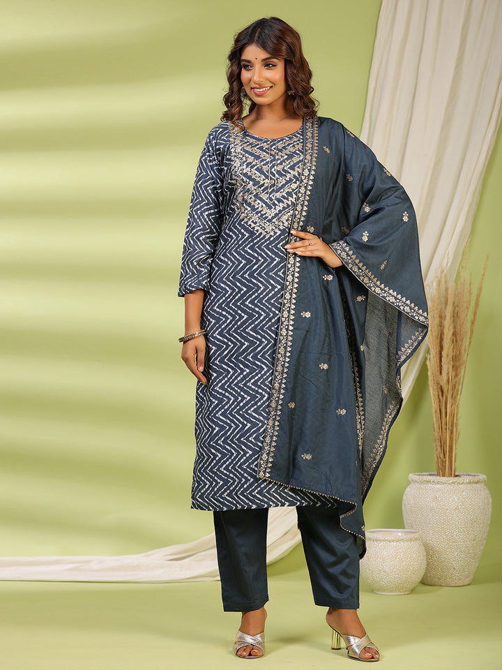 Printed Muslin Kurta With Pants &amp; Dupatta