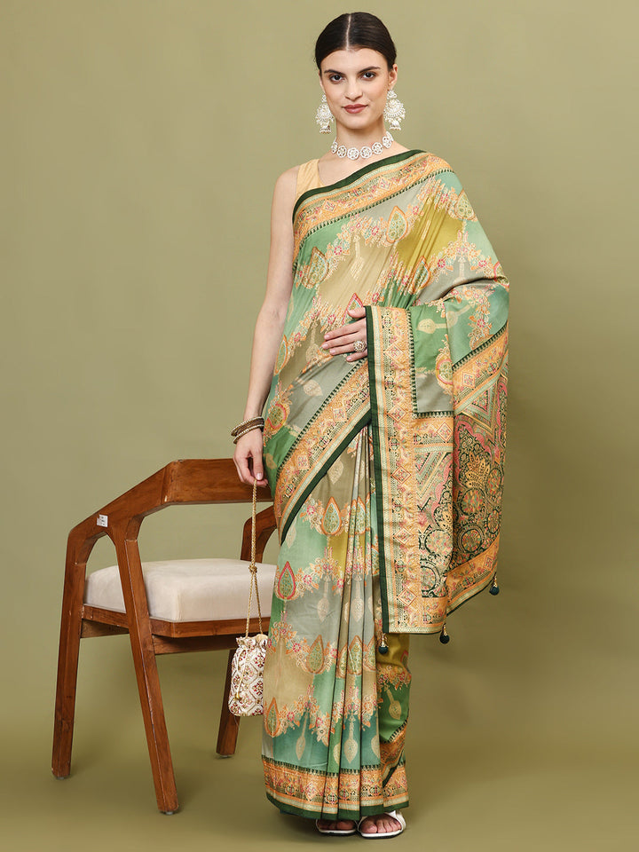 Zari Jaal Woven &amp; Printed Art Silk Saree